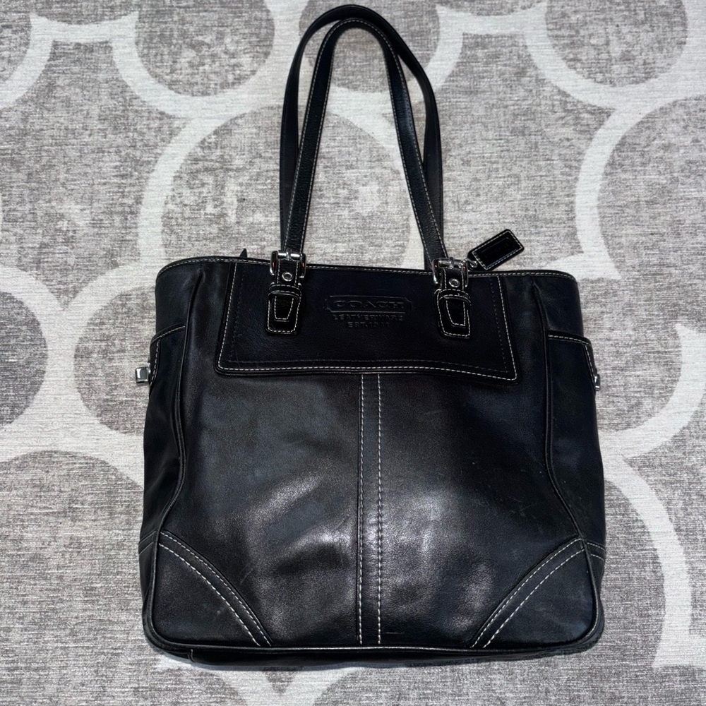 Coach East West Gallery Black Leather Tote Purse Bag F0720-F11397 EUC